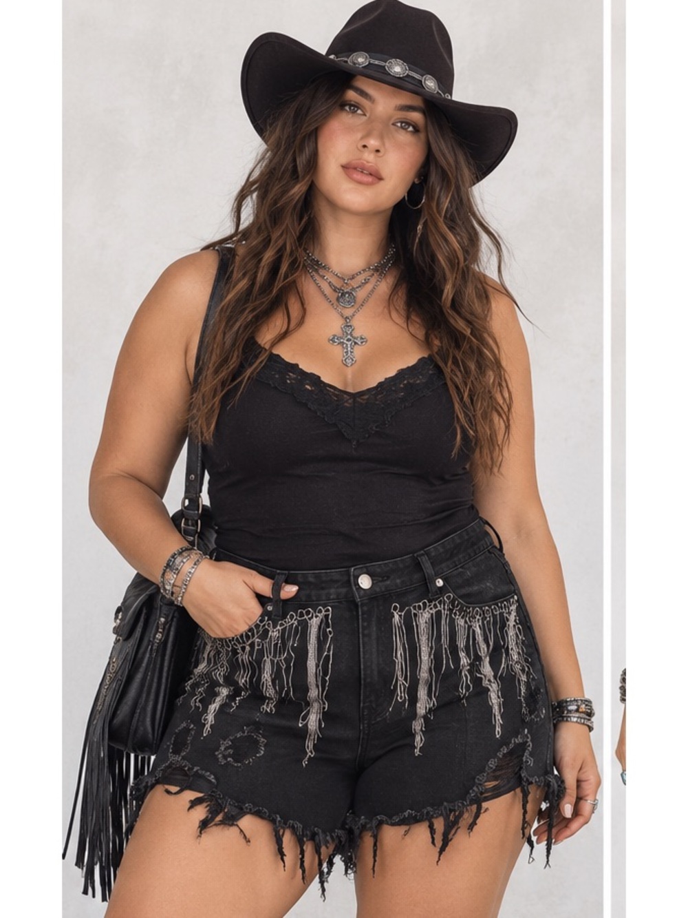 Black Distressed Fringe Western Y2K Grunge Goth Denim Shorts 4XL